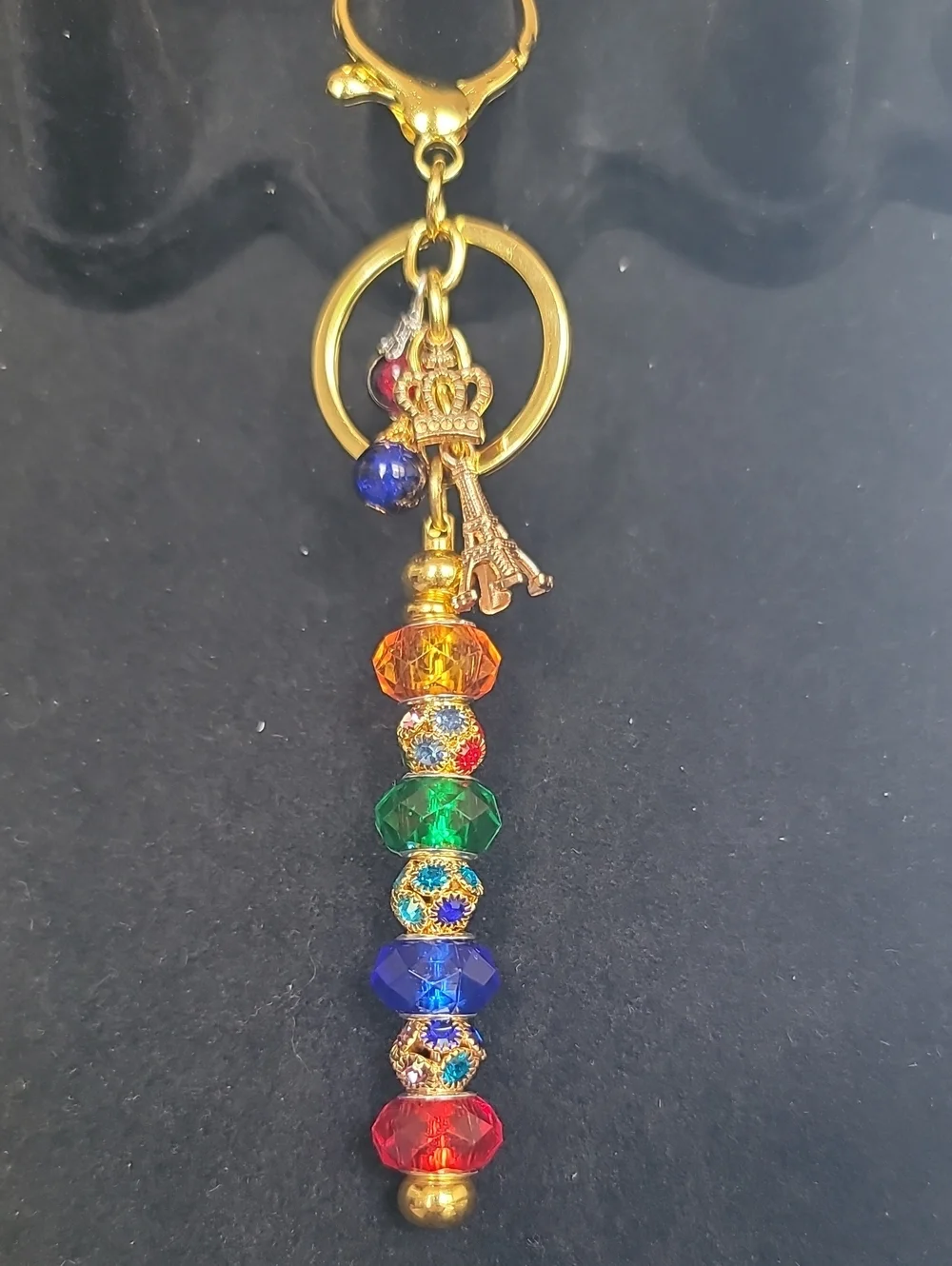 Gold Eiffel Tower + Crown Drop Bead Purse or Key Charm.